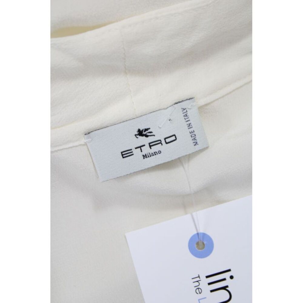 Etro Women V-Neck Silk Tunic Blouse Ivory Long Sleeve Size 50 - Picture 6 of 6